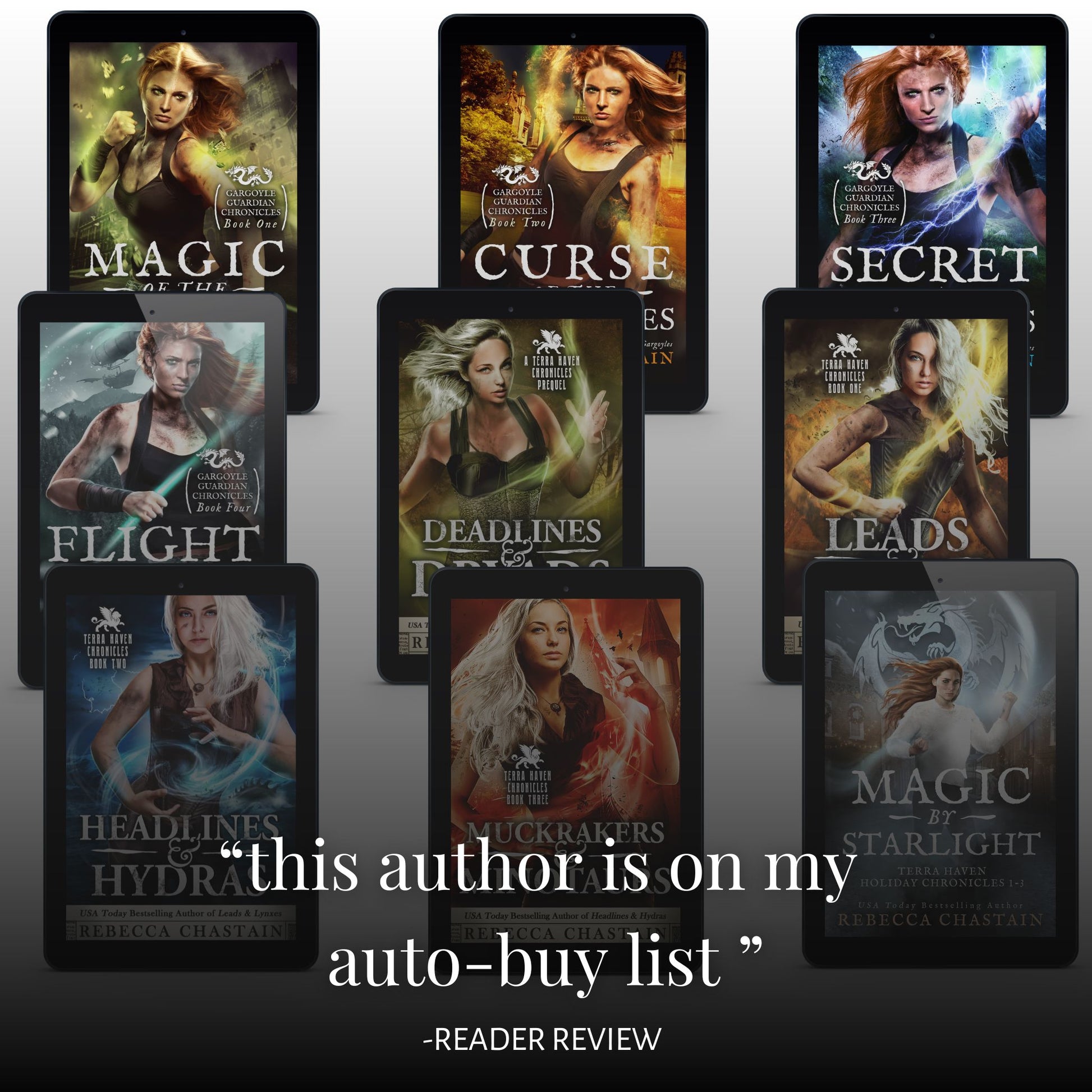 "This author is on my auto-buy list" reader review on all 9 Terra Haven covers